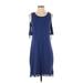 White House Black Market Casual Dress - Shift Cold Shoulder 3/4 Sleeve: Blue Print Dresses - Women's Size Small