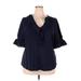 Allegra K Short Sleeve Blouse: Blue Tops - Women's Size 2X-Large