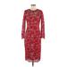 Maggy London Cocktail Dress - Sheath High Neck 3/4 sleeves: Red Print Dresses - Women's Size 8