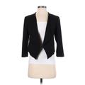 Ann Taylor Blazer Jacket: Short Black Print Jackets & Outerwear - Women's Size 4 Petite