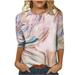 WQJNWEQ Clearance Womens Summer Tops Loose Fit Printed T-Shirt 3/4 Sleeves Blouse Round Neck Casual