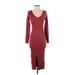 Baltic Born Casual Dress - Midi V-Neck 3/4 sleeves: Burgundy Print Dresses - Women's Size Small