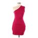 Express Cocktail Dress - Bodycon One Shoulder Sleeveless: Burgundy Print Dresses - Women's Size Medium