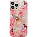 Compatible with iPhone 13 Pro Max Case Flower Case Cute Clear for Women Girls with 360 Degree Rotating Ring Kickstand Soft TPU Shockproof Cover Compatible for iPhone 13 Pro Max Rose Butterfly
