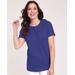 Blair Women's Short Sleeve Pointelle Henley Top - Blue - L - Misses