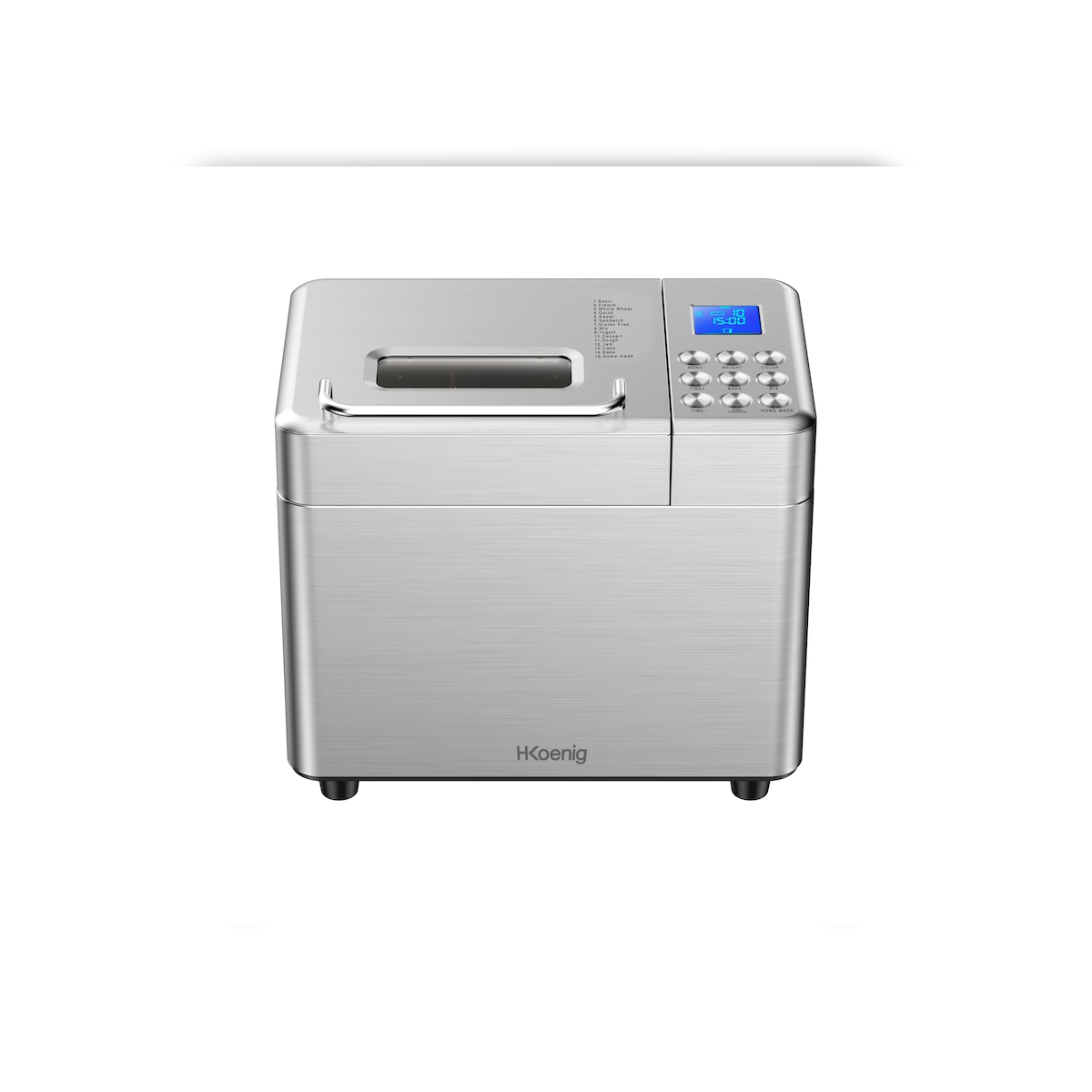 H.Koenig BAKE440 Brotmaschine, 3 Brotgrößen, Startvorwahl/Warmhaltefunktion, abnehmbarer Behälter, antihaftbeschichtet, LCD-Display, 600 W Image