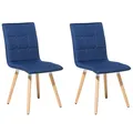Beliani Set Of 2 Fabric Dining Chairs Blue Brooklyn