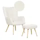 Beliani Boucle Wingback Chair With Footstool Off White Vejle