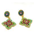 Anthropologie Jewelry | Bohemian Beaded And Crystal Gold Tone Earrings 2-13#3 | Color: Green/Pink | Size: Os