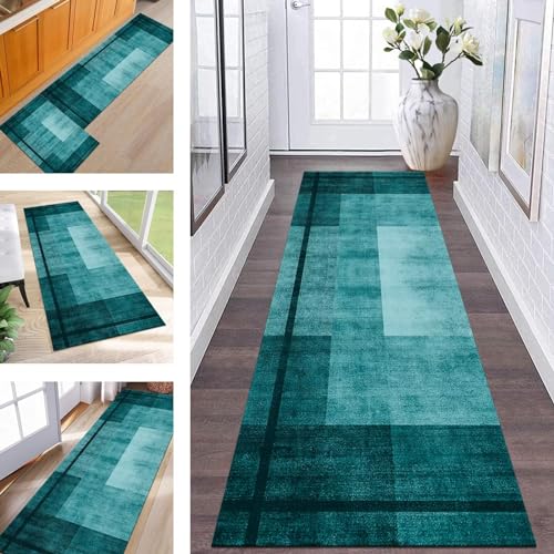 ZESEWU Hallway Runner Rug Door Mats Indoor Non Slip Area Rug Runner 60X300CM Carpet Runners for Hallways Cyan Washable Runner Rug for Kitchen Living Room Bedroom Door Entrance Décor Laundry Room
