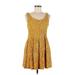 Moulinette Soeurs Casual Dress - Mini Scoop Neck Sleeveless: Gold Dresses - Women's Size Medium