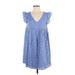 Everly Casual Dress - Mini V-Neck Short sleeves: Blue Dresses - Women's Size Small