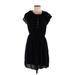 Ann Taylor LOFT Casual Dress - Shirtdress Crew Neck Short sleeves: Black Solid Dresses - Women's Size Medium