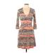 Forever 21 Casual Dress - A-Line V-Neck 3/4 sleeves: Brown Leopard Print Dresses - New - Women's Size Large