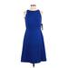 Tahari by ASL Casual Dress - A-Line Crew Neck Sleeveless: Blue Solid Dresses - New - Women's Size 4