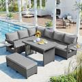 GZMWON 5-Piece Outdoor Patio Sofa Set, Sectional Garden Furniture Set w/ 2 Extendable Side Tables in Gray | Wayfair NIUNIUSP100006AAE