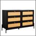 MR Modern Cannage Rattan Wood Closet 6-Drawer Dresser Wood Storage Cabinet Sideboard Wood in Black/Brown | 30 H x 47 W x 15.7 D in | Wayfair