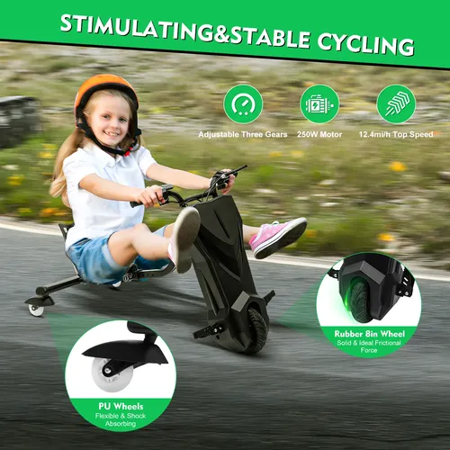 Drift Scooter 360 ° Kinder E-Scooter Drifting Go Kart Drifter Dreirad Trike 250W für Kinder