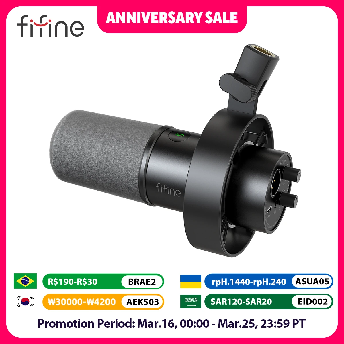 FIFINE Microfono dinamico USB/XLR con manopola di guadagno/touch-mute/jack per cuffie, microfono di registrazione per scheda audio PC Streaming-K688W Bianco