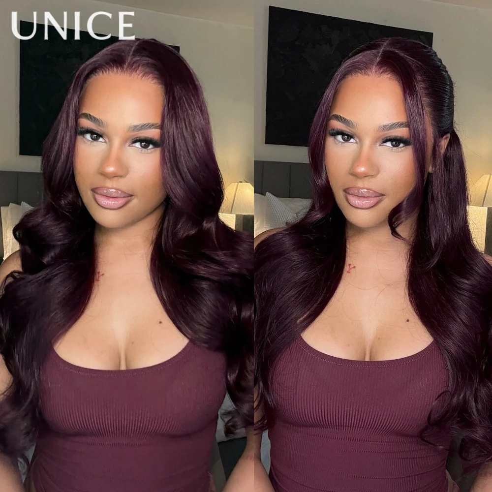 UNICE Hair Black Cherry Layered Cut Loose Wave Perücke 7x5 13x4 Pre Cut Pre Bleached Glueless Perücke Echthaar 150 % Dichte Image