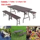 High Quality Portable Foldable Table+2 Benches Set HDPE Plastic Plate+Steel Frame Outdoor Waterproof