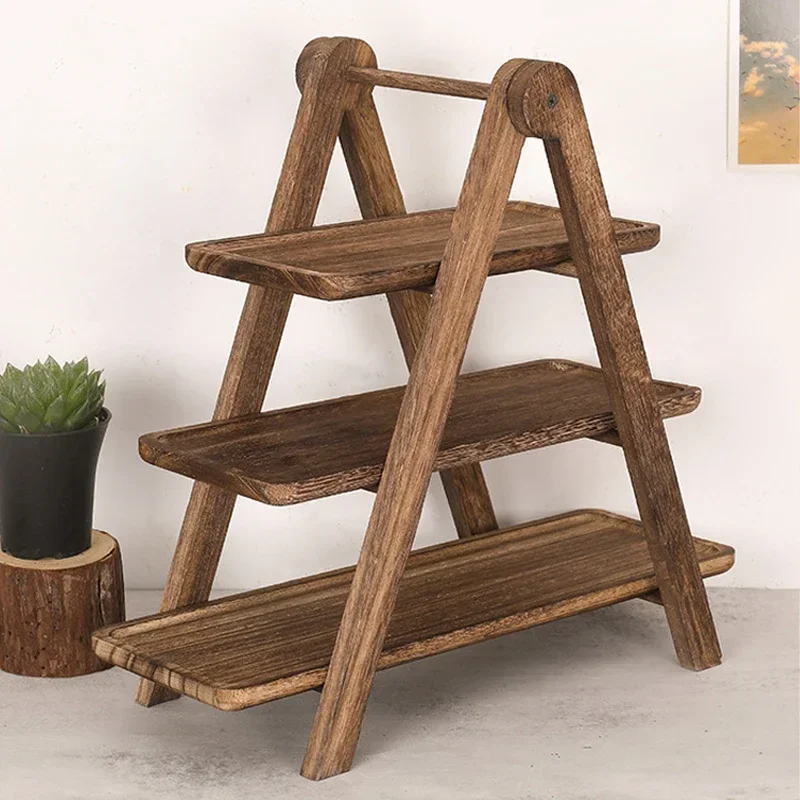 Holz drei schicht ige Aufbewahrung stablett dreistufigen Cupcake-Ständer Holz küche Hotel Essen Rechteck Servier platte Home Display Rack