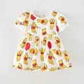 Full-print Winnie Baby Girls Dress Summer Clothing Cartoon Cute Baby Girl Short Sleeve Casual Skirt