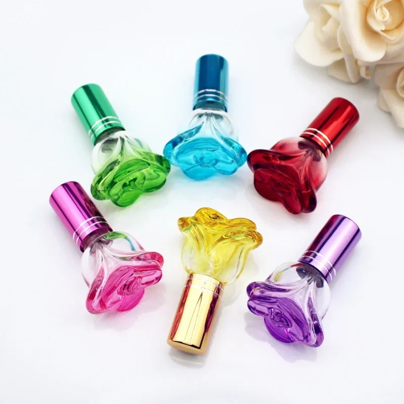1Pc 6ml Bunte Rose Geformte Leere Glas Parfüm Flasche Kleine Probe Tragbare Parfum Nachfüllbar Duft Sprayer Image