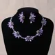 Baroque Purple Crystal Leaf Bridal Jewelry Sets Luxury Rhinestone Choker Necklace Earrings Set