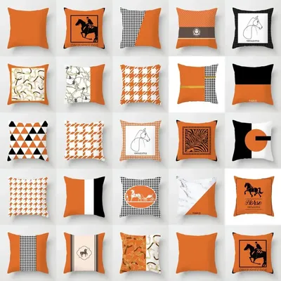 Nordic Orange Muster Sofa und Nachttisch Kissenbezug Moderne Einfache Casual Taille Kopf Kissen Image