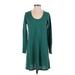 Eileen Fisher Casual Dress - A-Line Scoop Neck Long sleeves: Teal Solid Dresses - Women's Size Small