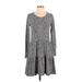 Lou & Grey for LOFT Casual Dress - A-Line Scoop Neck Long sleeves: Gray Marled Dresses - Women's Size 2X-Small