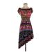 ASOS Casual Dress - A-Line Boatneck Short sleeves: Black Floral Dresses - Women's Size 2