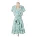 LC Lauren Conrad Casual Dress - Wrap V-Neck Short sleeves: Green Print Dresses - Women's Size X-Small