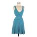 Bebe Cocktail Dress - A-Line Plunge Sleeveless: Blue Stripes Dresses - Women's Size Medium