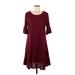 ACE Fashion Casual Dress - A-Line Scoop Neck 3/4 sleeves: Burgundy Print Dresses - Women's Size Medium