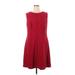 Adrianna Papell Casual Dress - A-Line Crew Neck Sleeveless: Burgundy Print Dresses - Women's Size 14