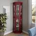 BELLEZE Lorona Floor Standing 5 Sided Corner Curio Cabinet, Cherry