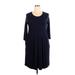 Casual Dress - Fit & Flare Scoop Neck 3/4 sleeves: Blue Solid Dresses - Women's Size 2X