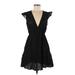 Shein Casual Dress - Mini V Neck Short sleeves: Black Print Dresses - Women's Size Medium