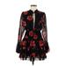 Forever 21 Contemporary Cocktail Dress - Mini High Neck Long sleeves: Black Floral Dresses - Women's Size Medium