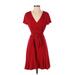 Boston Proper Casual Dress - Wrap: Red Solid Dresses - Women's Size Small