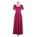 Lularoe Casual Dress - Midi Scoop Neck Short sleeves: Burgundy Print Dresses - Women's Size X-Small