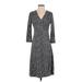 Sigrid Olsen Casual Dress - A-Line V Neck 3/4 sleeves: Gray Dresses - Women's Size Small