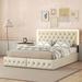 Queen Upholstered Bed Frame with 4 Storage Drawers, PU Leather Platform Bed with LED Headboard, No Box Spring Needed