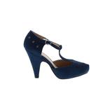 Graham Street Shoe Co. Heels: Pumps Chunky Heel Cocktail Party Blue Solid Shoes - Women's Size 10 - Almond Toe