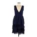 Rio Rao Casual Dress - Mini Plunge Sleeveless: Blue Print Dresses - Women's Size Medium