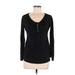 Style&Co Long Sleeve Henley Shirt: Black Print Tops - Women's Size Medium