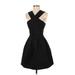 Dee Elle Casual Dress - Fit & Flare: Black Argyle Dresses - Women's Size Small