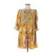 H&M Casual Dress - Mini Boatneck 3/4 sleeves: Yellow Floral Dresses - Women's Size Medium
